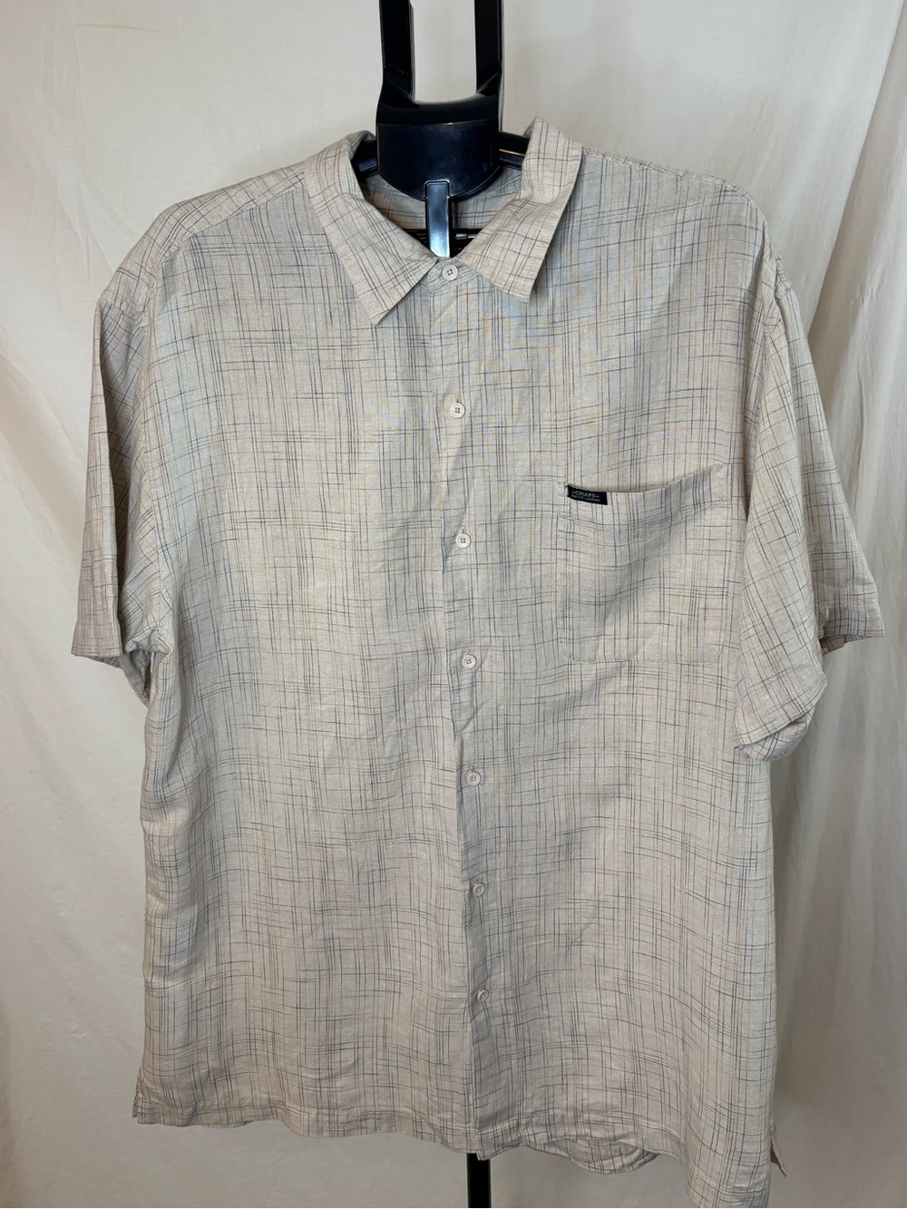 Chaps Ralph Lauren Linen Cotton Button Front Shirt Beige Plaid XL Classic